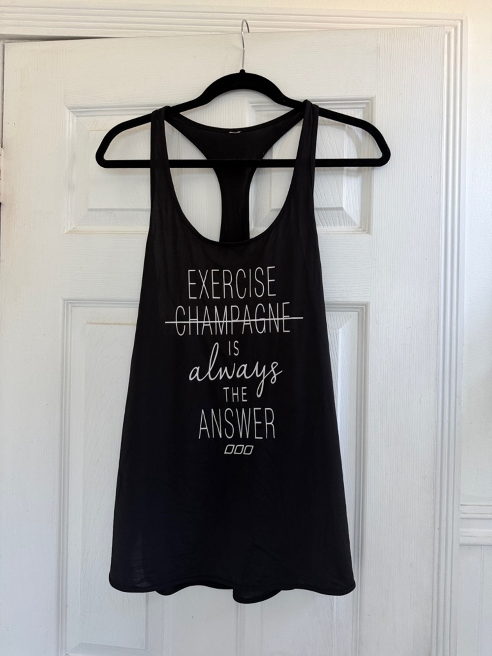 Lorna Jane Black Racerback Tank Top - 'Exercise is Always the Answer'